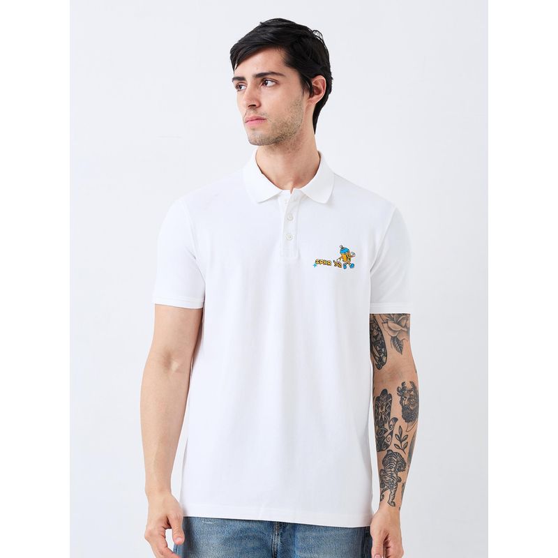 Spykar Men White Slim Fit Typography Half Sleeve Casual Polo T-Shirt (XL)