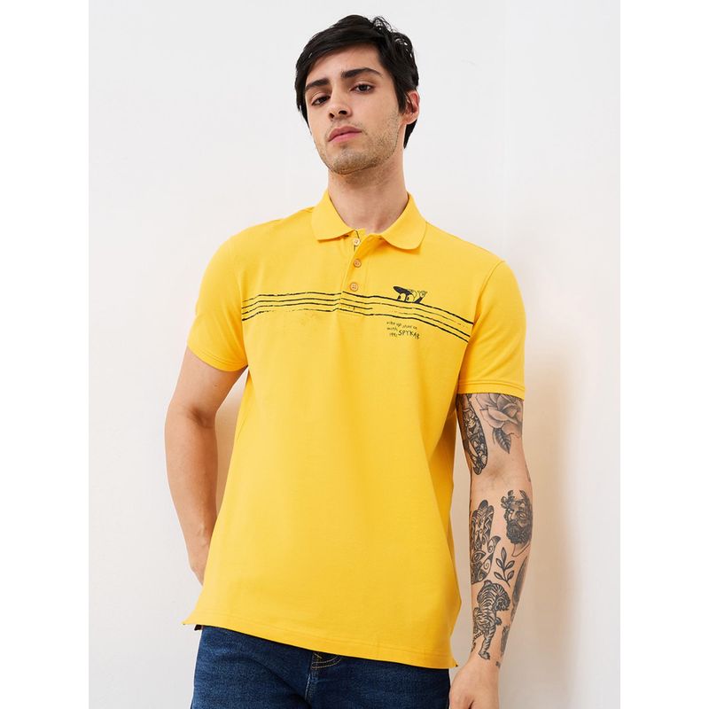 Spykar Men Yellow Slim Fit Printed Half Sleeve Casual Polo T-Shirt (2XL)