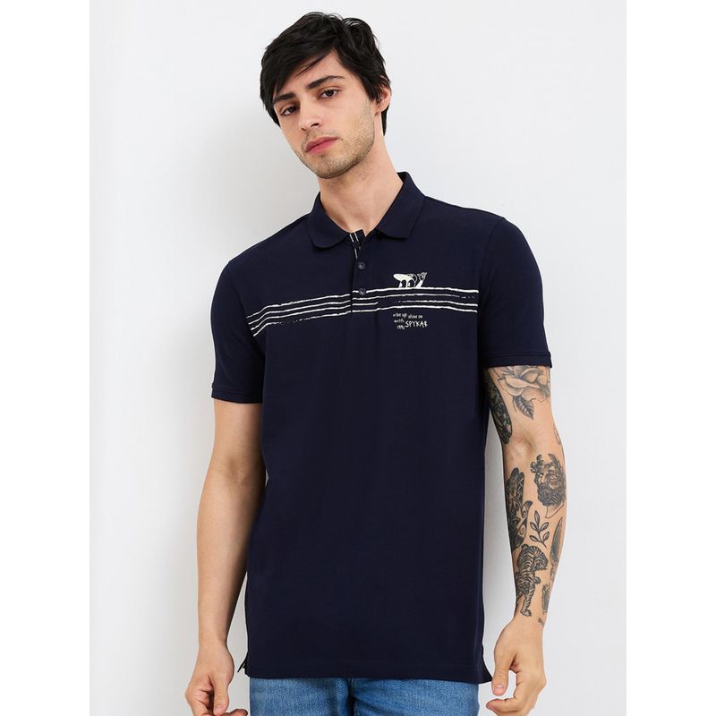 Spykar Men Blue Slim Fit Printed Half Sleeve Casual Polo T-Shirt (2XL)