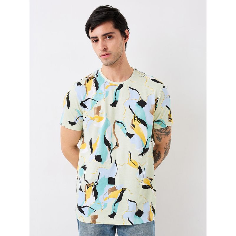 Spykar Men Off White Slim Fit Printed Half Sleeve Casual T-Shirt (M)