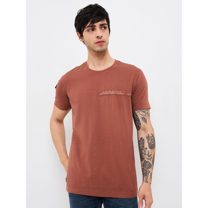 Spykar Men Rust Slim Fit Solid Half Sleeve Casual T-Shirt (M)