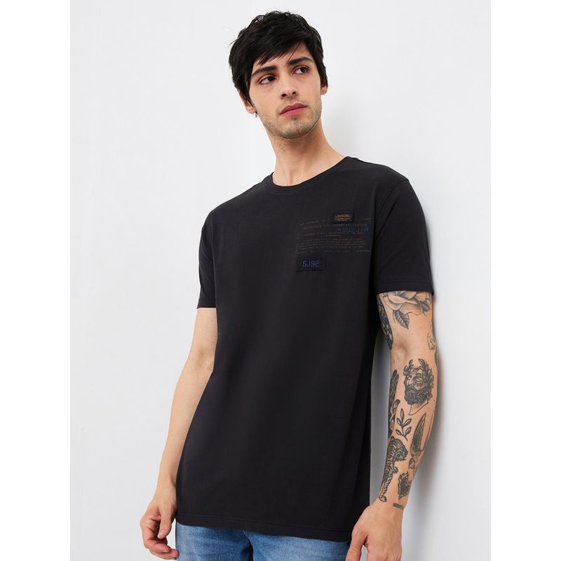 Spykar Men Black Slim Fit Solid Half Sleeve Casual T-Shirt (M)