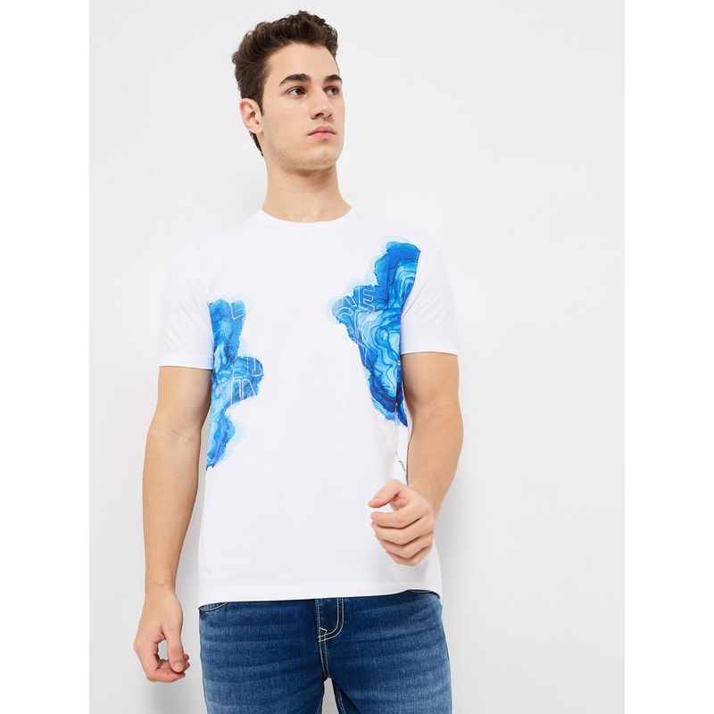 Spykar Men White Slim Fit Printed Half Sleeve Casual T-Shirt (2XL)