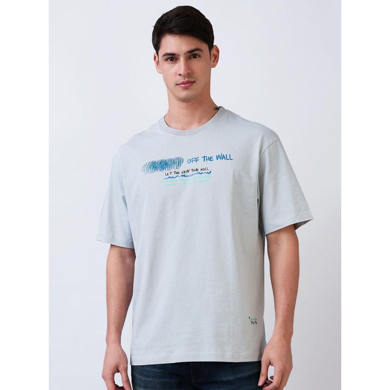 Spykar Men Grey Loose Fit Graphic Half Sleeve Casual T-Shirt (S)