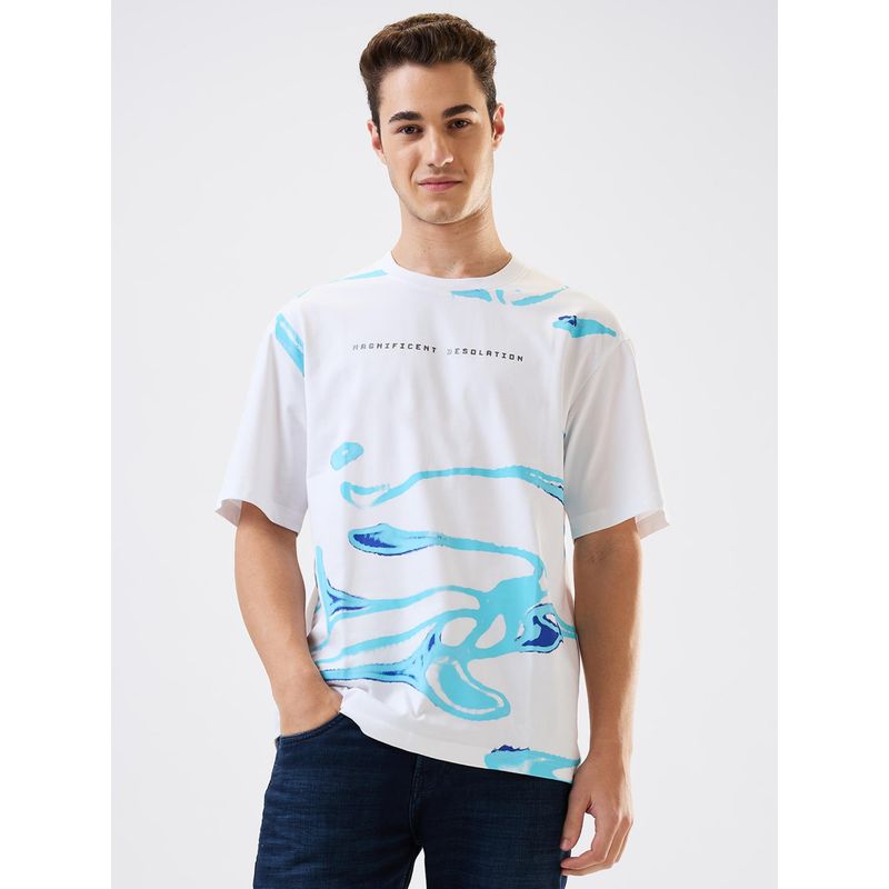Spykar Men White Loose Fit Printed Half Sleeve Casual T-Shirt (S)