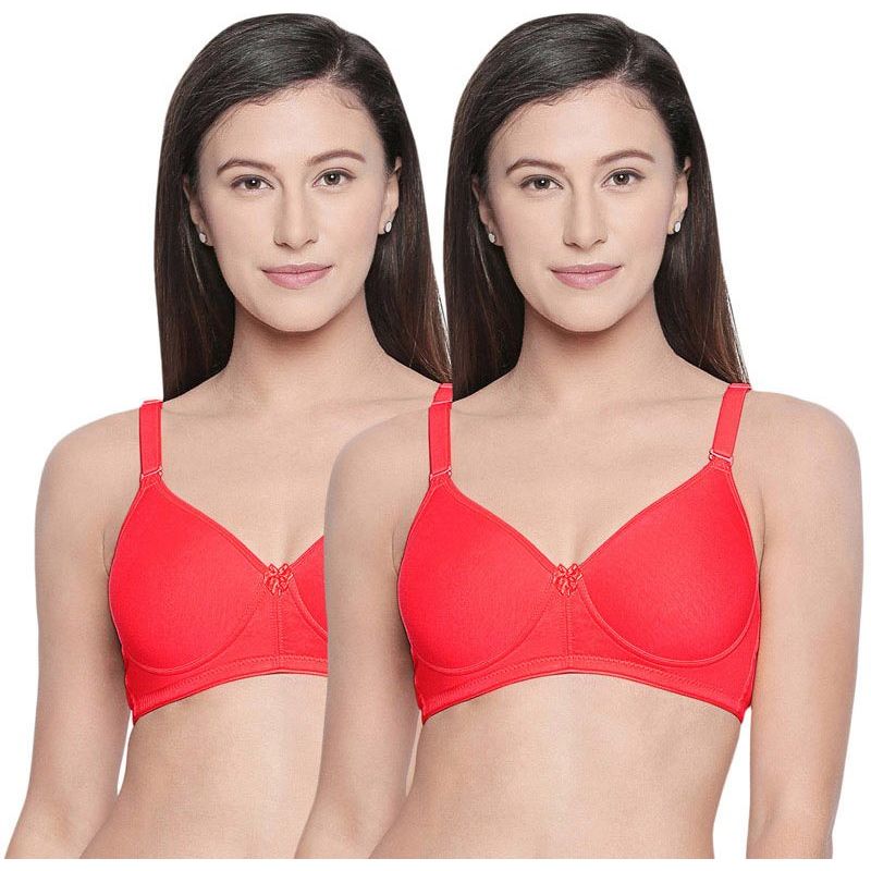 Bodycare Seamless Padded Bra-B, C & D Cup Bra With Free Transparent Straps-Pack Of 2 - Red (40C)