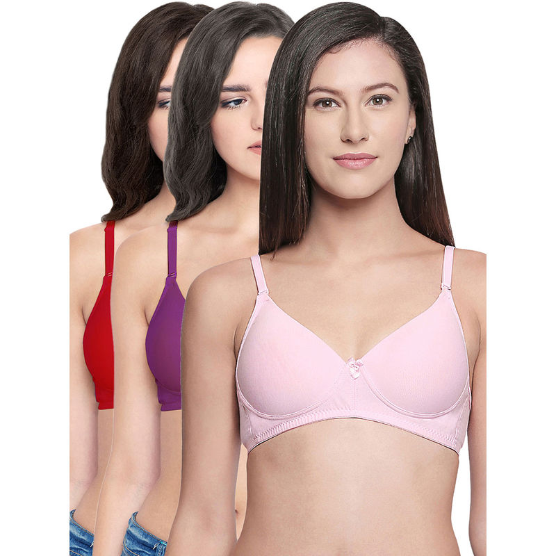Bodycare T-Shirt Bra In Pink-Red-Wine Color (Pack of 3) - 38B