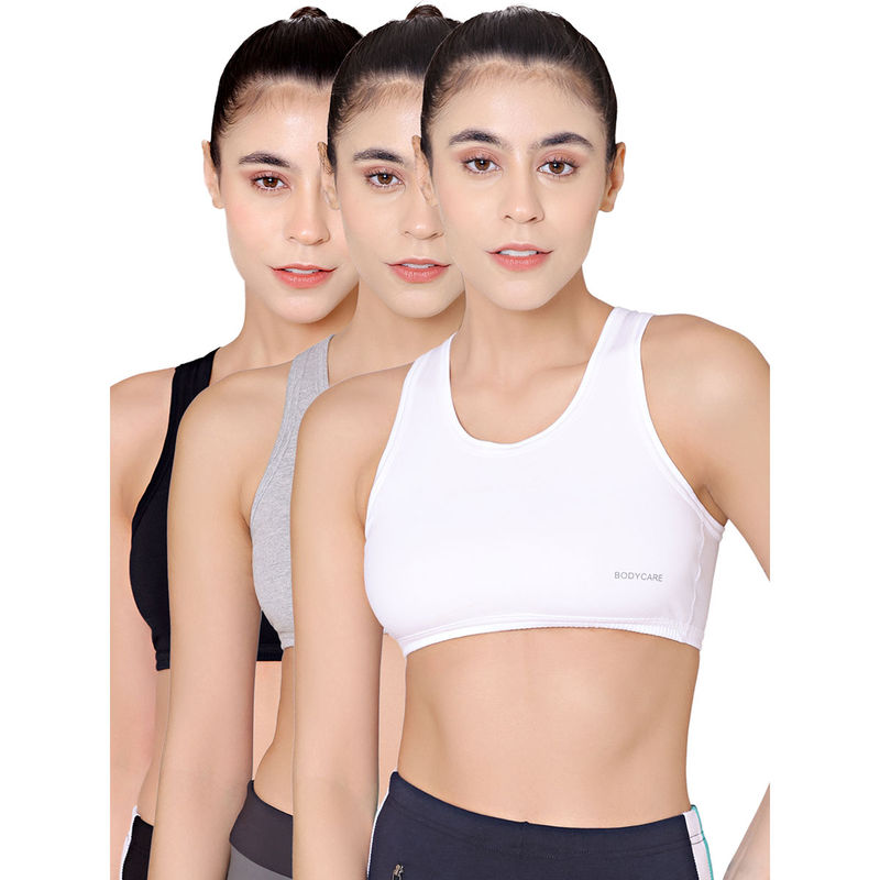 Bodycare Sports Bra In Black-Skin-White Color (Pack of 3) - 36B