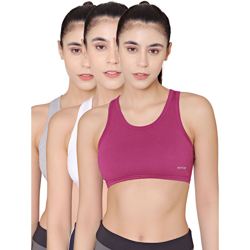Bodycare Sports Bra In Skin-White-Wine Color (Pack of 3) - 36B