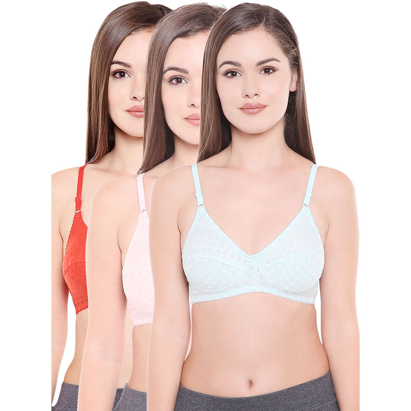 Bodycare Perfect Coverage Bra In Coral-Pink-Sky Color - Pack Of 3 (42B)
