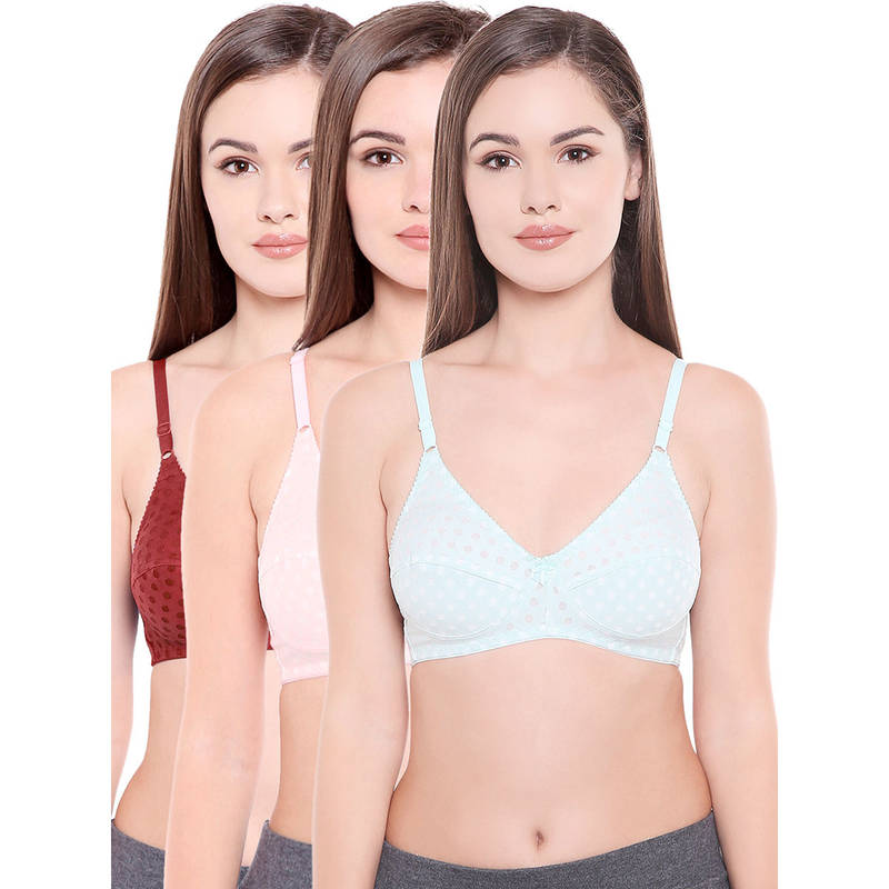 Bodycare Perfect Coverage Bra In Sky-Wine-Pink Color - Pack Of 3 (42B)