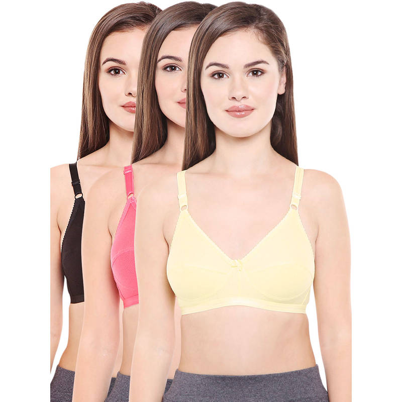 Bodycare Perfect Coverage Bra In Black-Coral-Light Lemon Color - Pack Of 3 (44B)