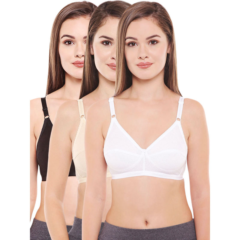 Bodycare Perfect Coverage Bra In Black-Skin-White Color - Pack Of 3 (36B)