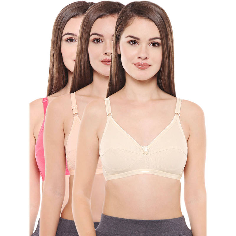 Bodycare Perfect Coverage Bra In Coral-Dark Peach-Skin Color - Pack Of 3 (30B)