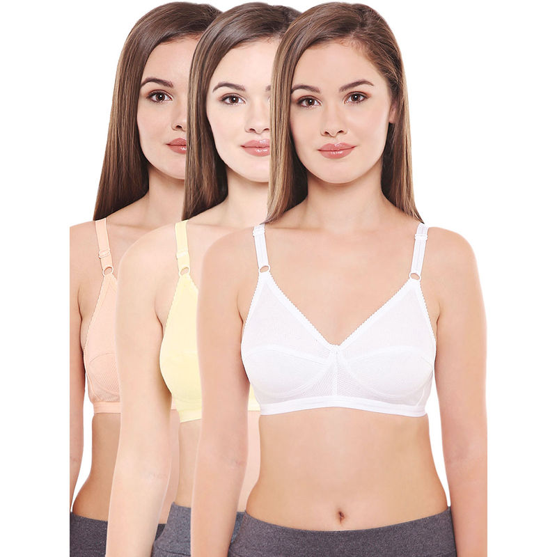 Buy Bodycare Perfect Coverage Bra In Dark Peach-Light Lemon-White Color - Pack Of 3 Online