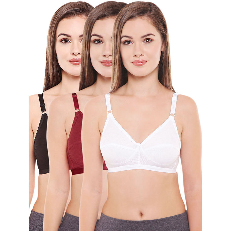 Bodycare Perfect Coverage Bra In Maroon-Red-White Color - Pack Of 3 (38B)