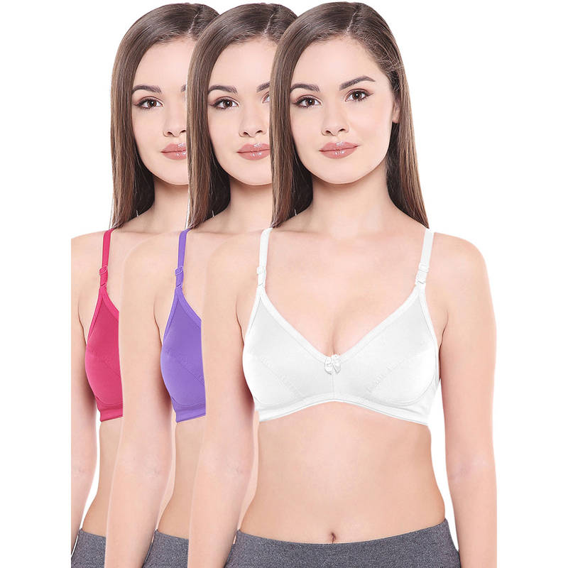 Bodycare Perfect Coverage Bra In Purple-Red-White Color - Pack Of 3 (30B)