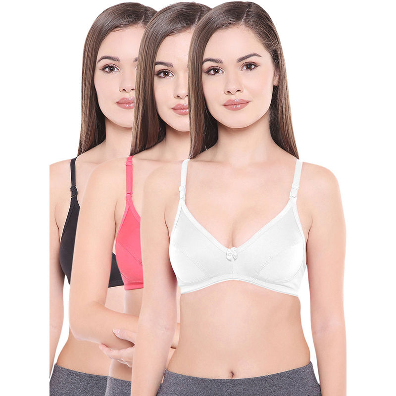 Bodycare Perfect Coverage Bra In Wine-Coral-White Color - Pack Of 3 (30B)