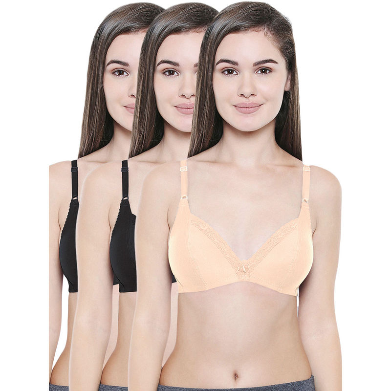 Bodycare Full Coverage Regular Black-Black-Skin 3Pcs Bra Combo (30B)
