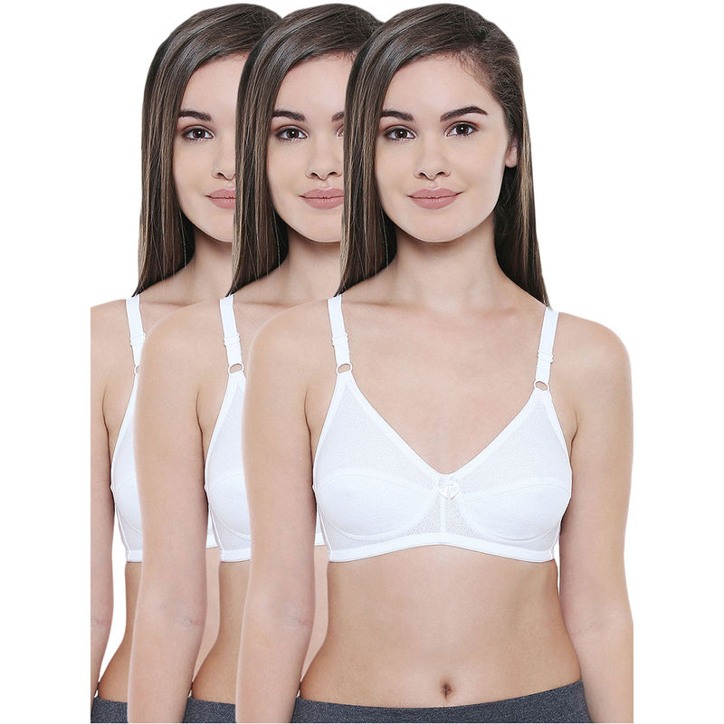 Bodycare 3Pcs White Premium Comfort Bra Combo In Self Design (30B)