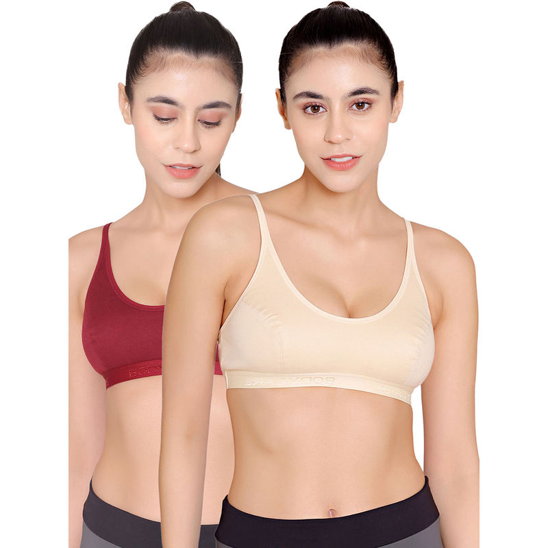 Bodycare Sports Bra In Maroon-Peach-Skin Color - Pack Of 3 (40B)