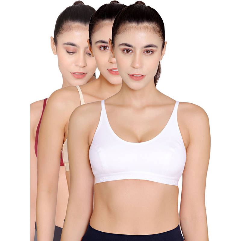 Bodycare Sports Bra In Maroon-Peach-White Color - Pack Of 3 (30B)