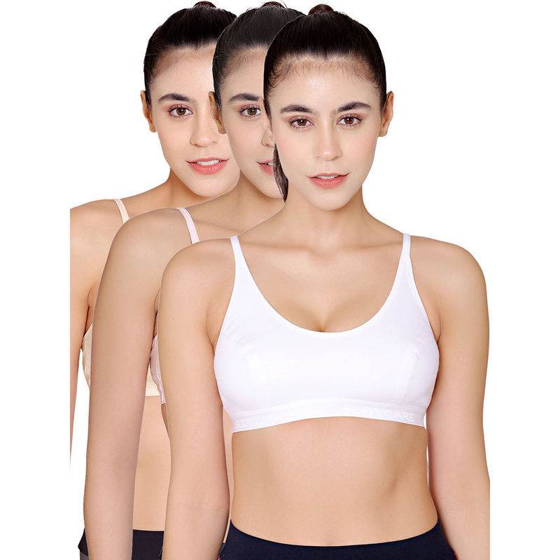Bodycare Sports Bra In Peach-Pink-White Color - Pack Of 3 (30B)
