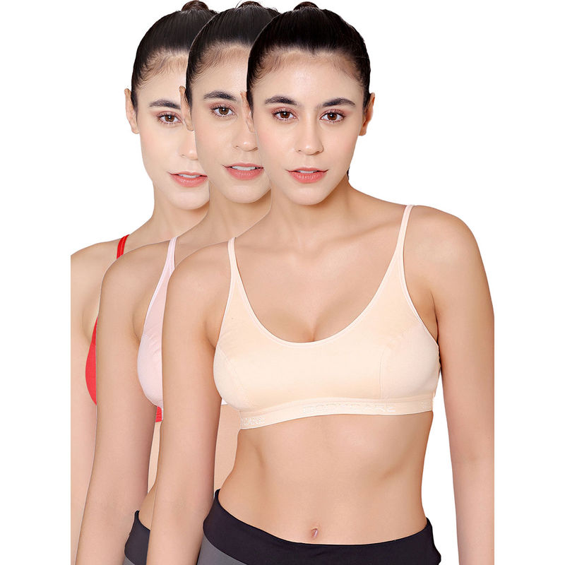 Bodycare Sports Bra In Pink-Red-Skin Color - Pack Of 3 (30B)
