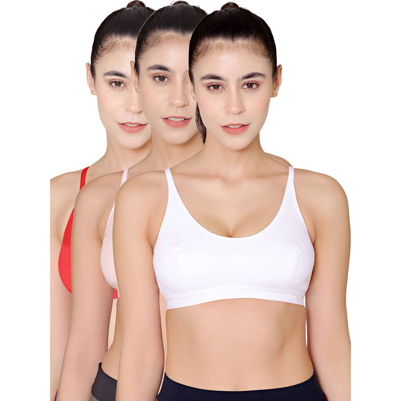 Bodycare Sports Bra In Pink-Red-White Color - Pack Of 3 (32B)