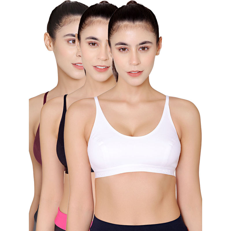 Bodycare Sports Bra In Wine-Black-White Color - Pack Of 3 (32B)