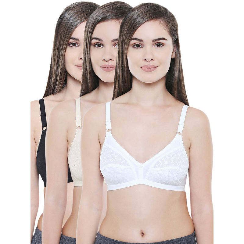 Bodycare Full Coverage Regular Black-Skin-White 3Pcs Bra Combo (32B)