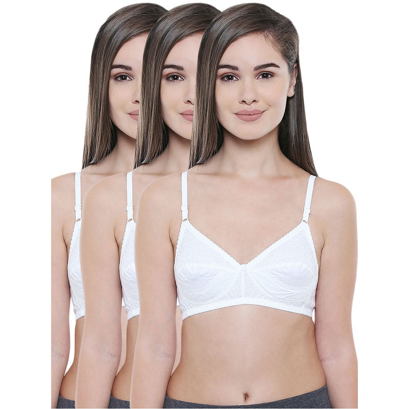 Bodycare White Embroidered Non Padded Premium Comfort 3Pcs Bra Combo (36B)