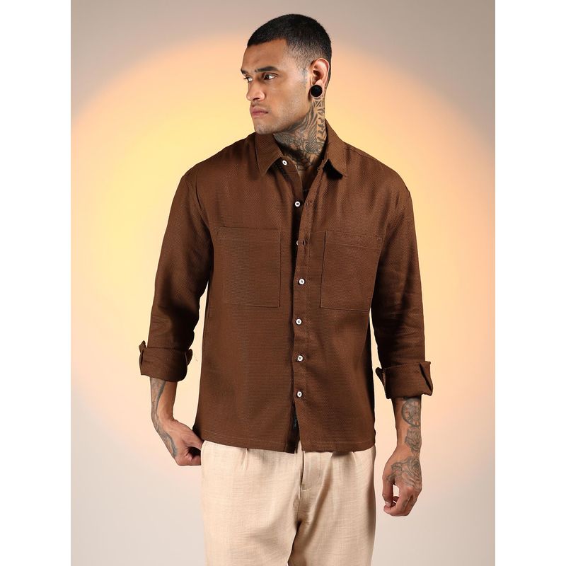 Campus Sutra Men'S Chocolate Brown Solid Canvas Utility Shirt (XL)