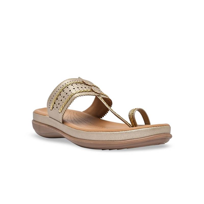 ROCIA By Regal Gold Women Kolhapuri Flat Comfort Sandals (EURO 36)