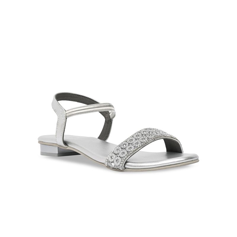 ROCIA By Regal Silver Women Diamante Studded Flat Sandals (EURO 37)