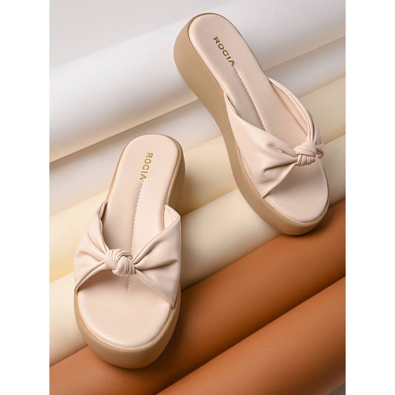 ROCIA By Regal Cream Women Knotted Casual Wedges (EURO 39)