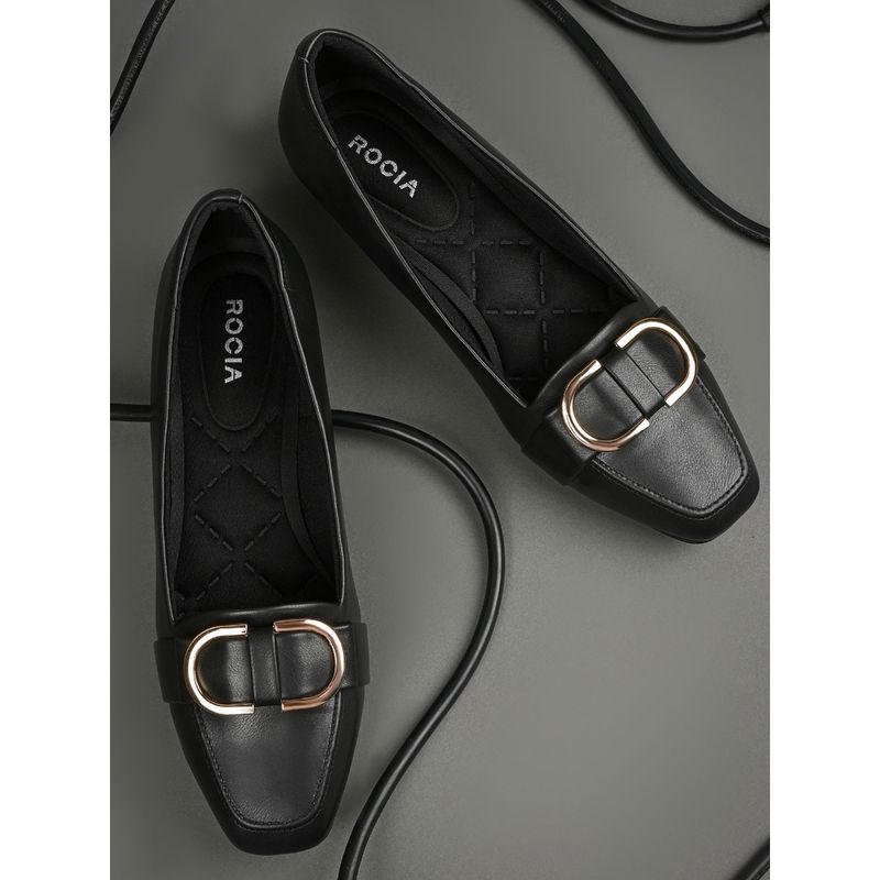 ROCIA By Regal Black Women Square Toe Buckled Workwear Loafers (EURO 36)