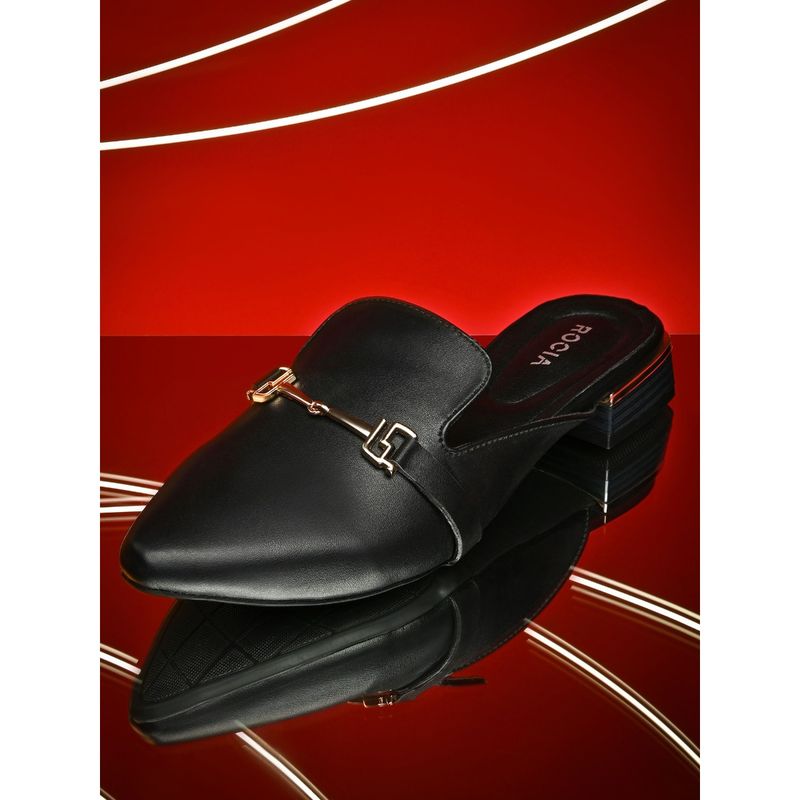 ROCIA By Regal Black Women Buckled Block Heel Mules (EURO 36)