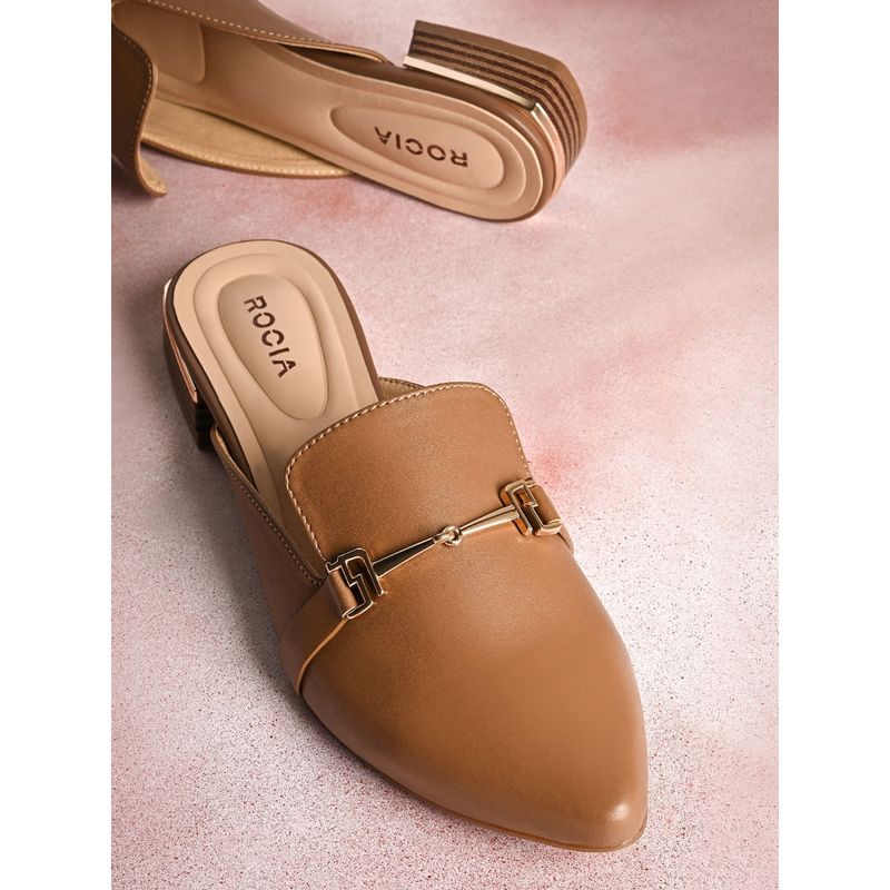 ROCIA By Regal Taupe Women Buckled Block Heel Mules (EURO 37)