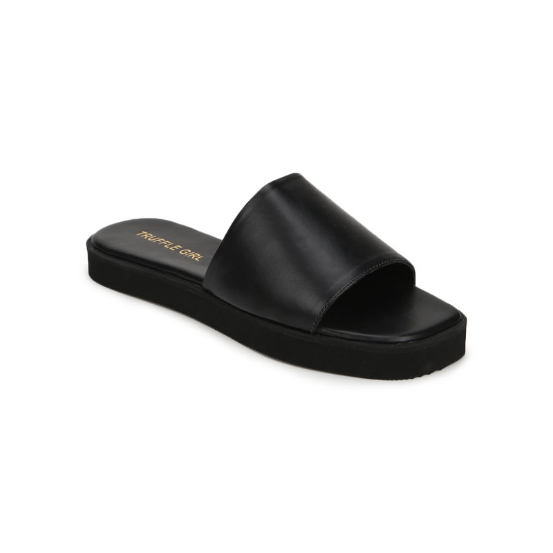 Truffle Collection Pu Wide Strap Slides - UK 7