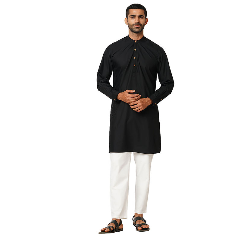 Indivisual Mens Solid Carbon Black Kurta (S)