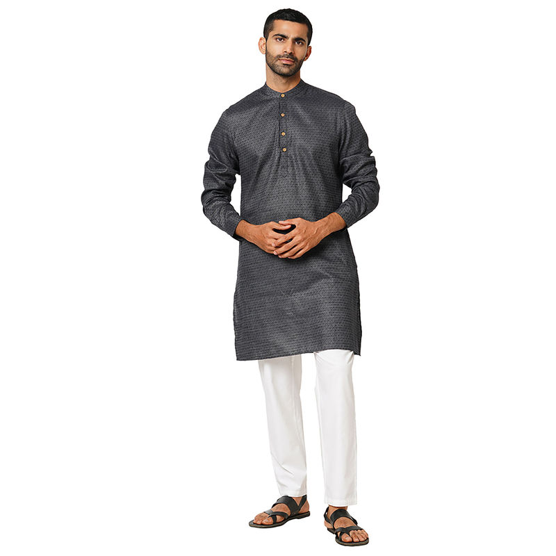 Indivisual Mens Dobby Charcoal Kurta (S)