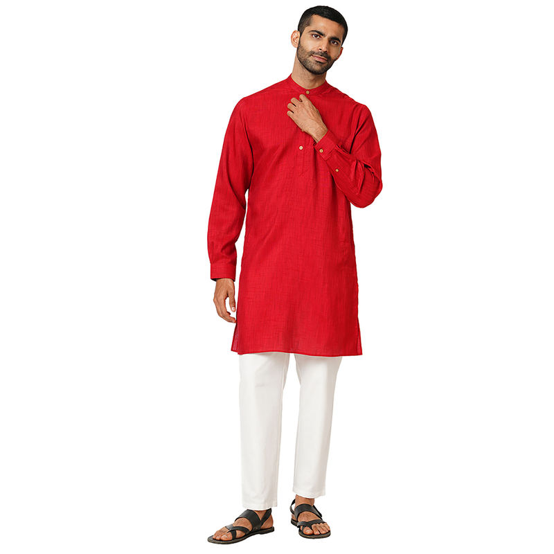 Indivisual Mens Two tone Yarn Dyed Crimson Red Kurta (S)