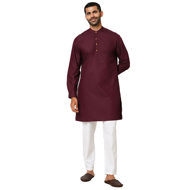 Indivisual Mens Solid Garnet Maroon Kurta (S)