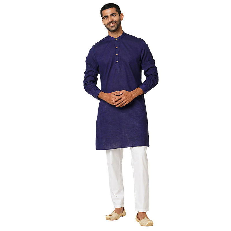 Indivisual Mens Solid Navy Indigo Kurta (S)
