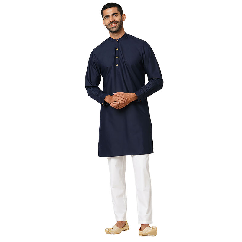 Indivisual Mens Solid Navy Blue Kurta (S)