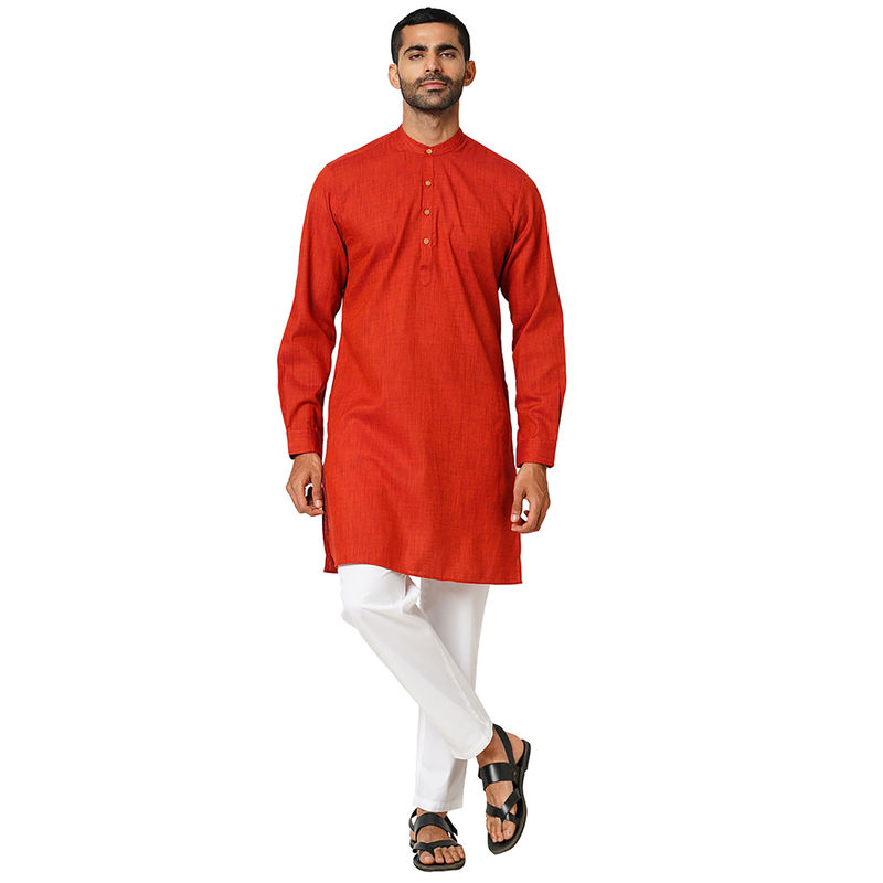 Indivisual Mens Two tone Yarn Dyed Orange Rust Kurta (S)