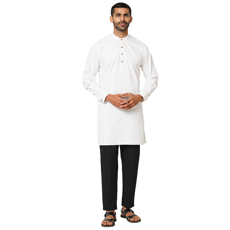Indivisual Mens Premium Cotton Solid Bright White Kurta (M)