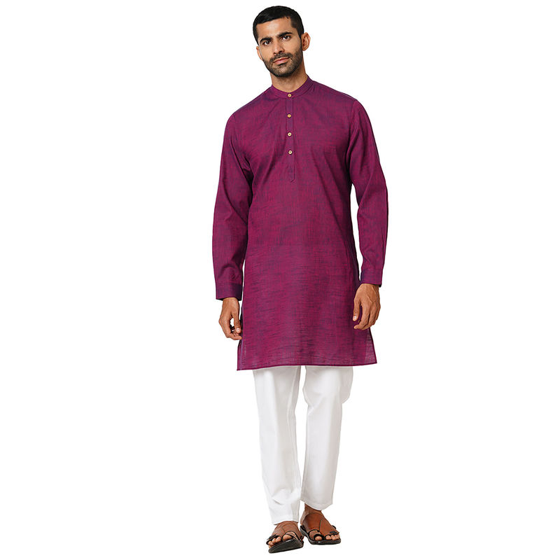 Indivisual Mens Two tone Yarn Dyed Royal Purple Kurta (S)