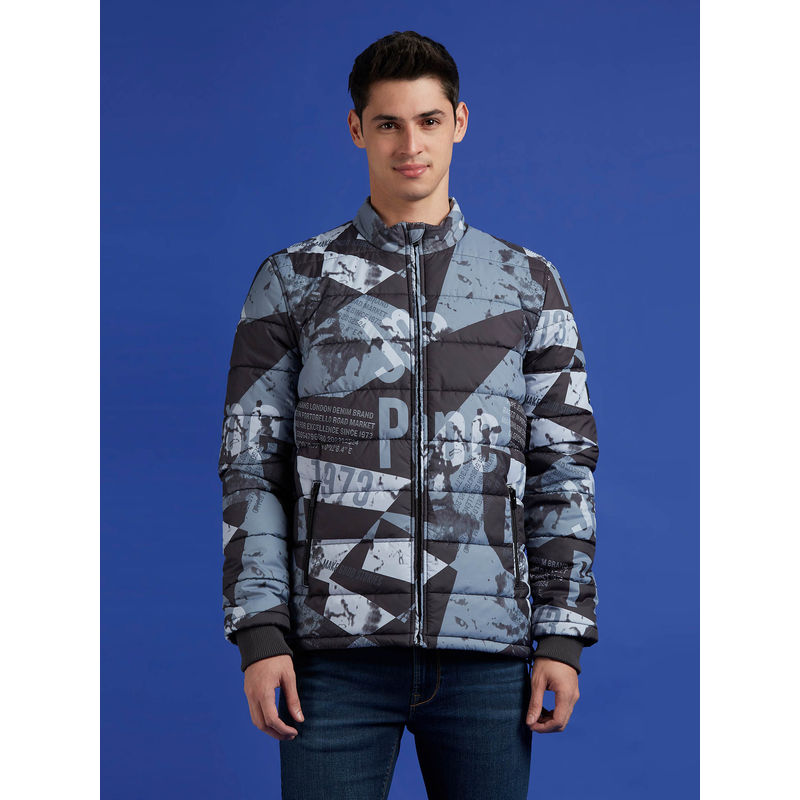 Pepe Jeans Black Abstract Print Full Sleeve Bomber Jacket (S)